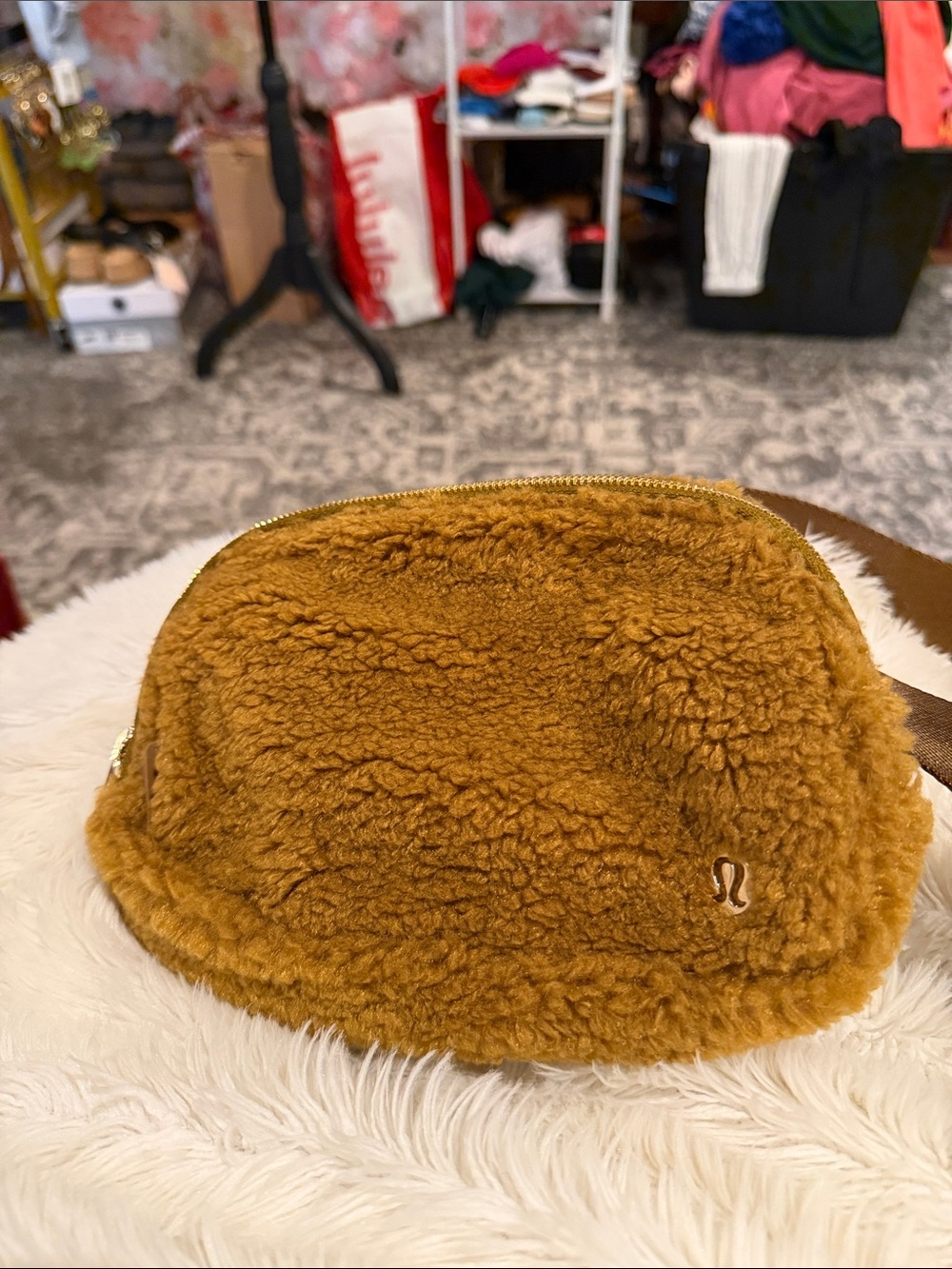 lululemon athletica Faux Shearling Belt Bag in Camel Brown